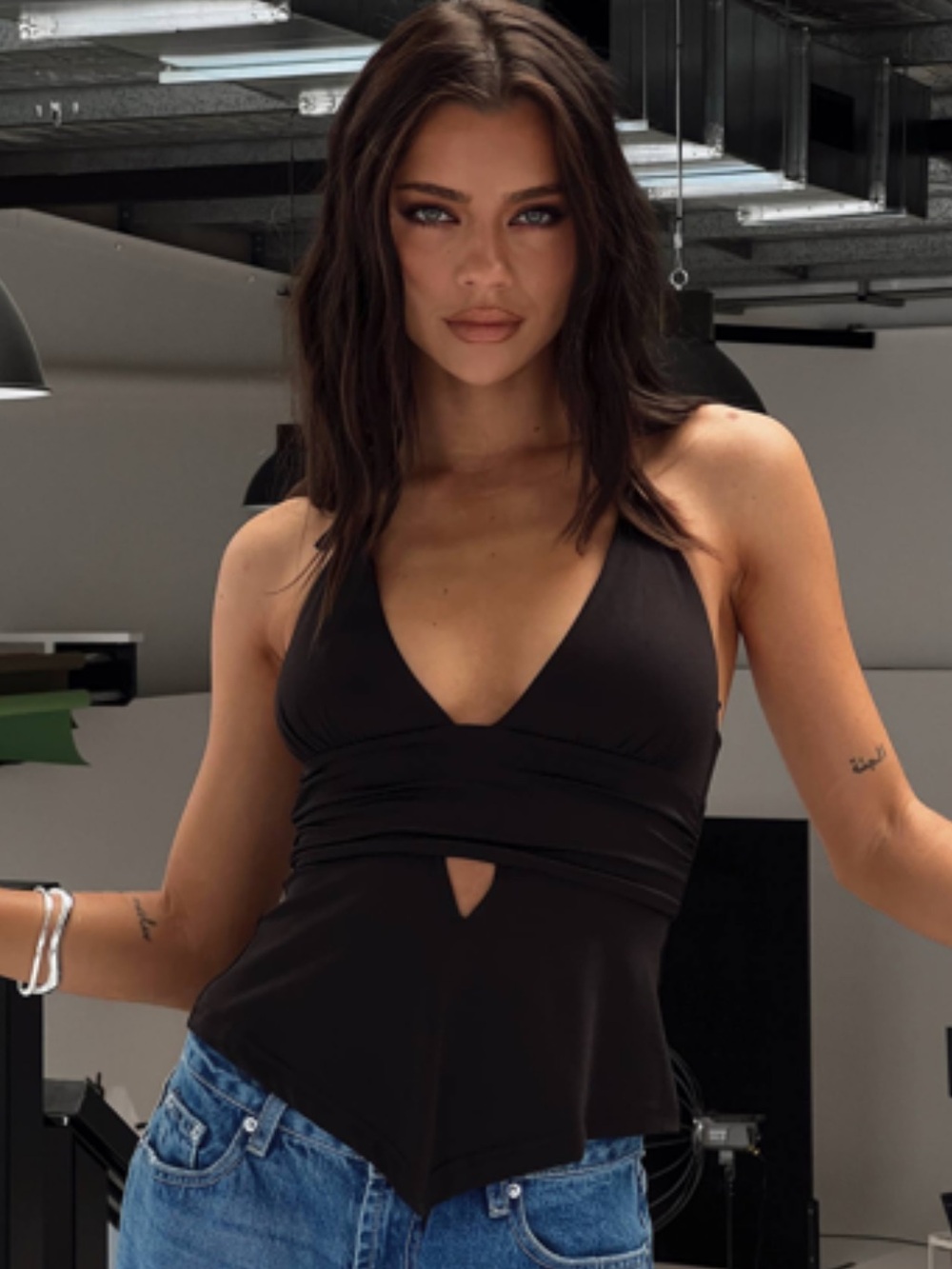 Princess Polly Black V-Neck Cutout Halter Top